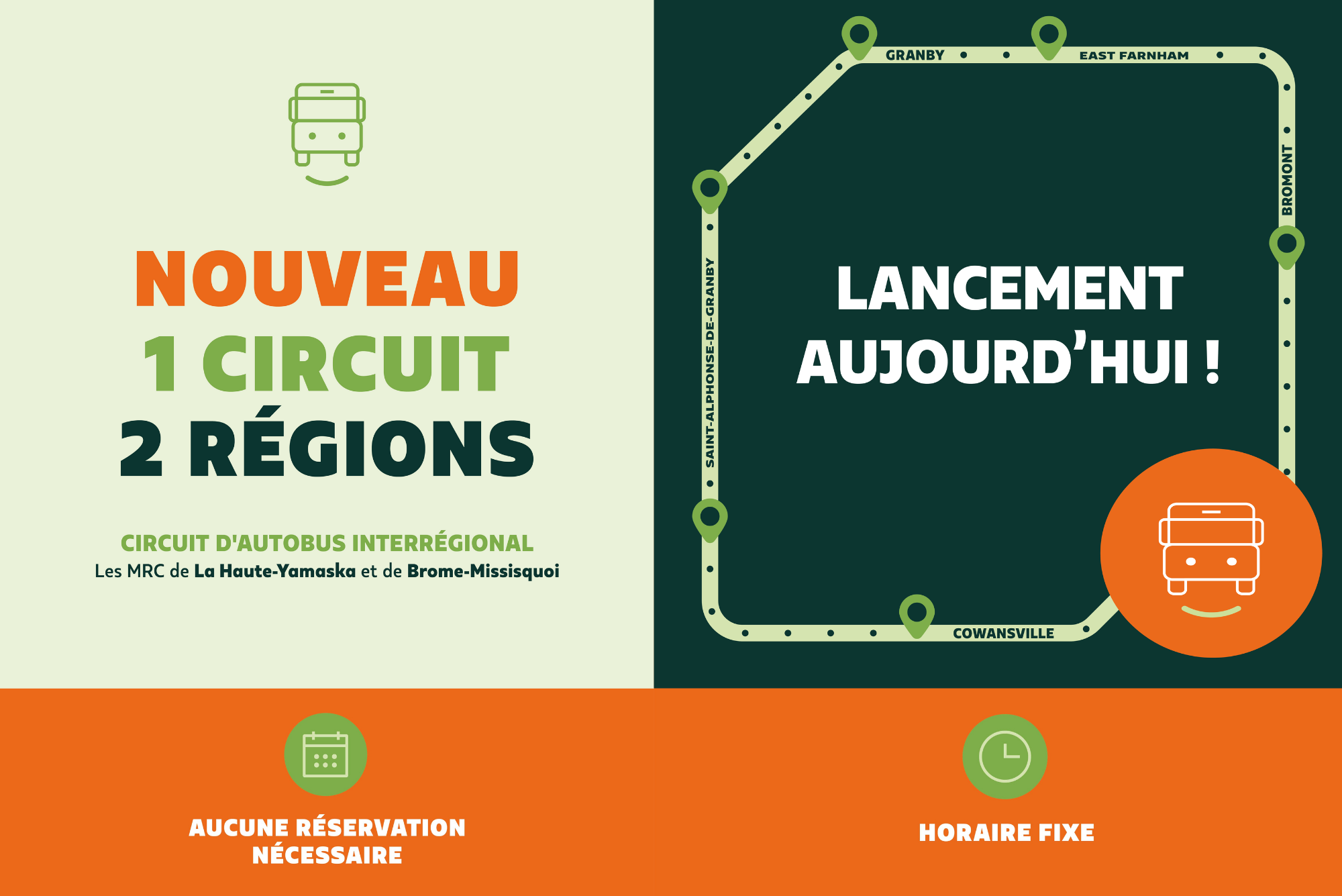 Lire la suite à propos de l’article Le tout nouveau circuit d’autobus Brome-Yamaska circule officiellement entre les deux territoires!